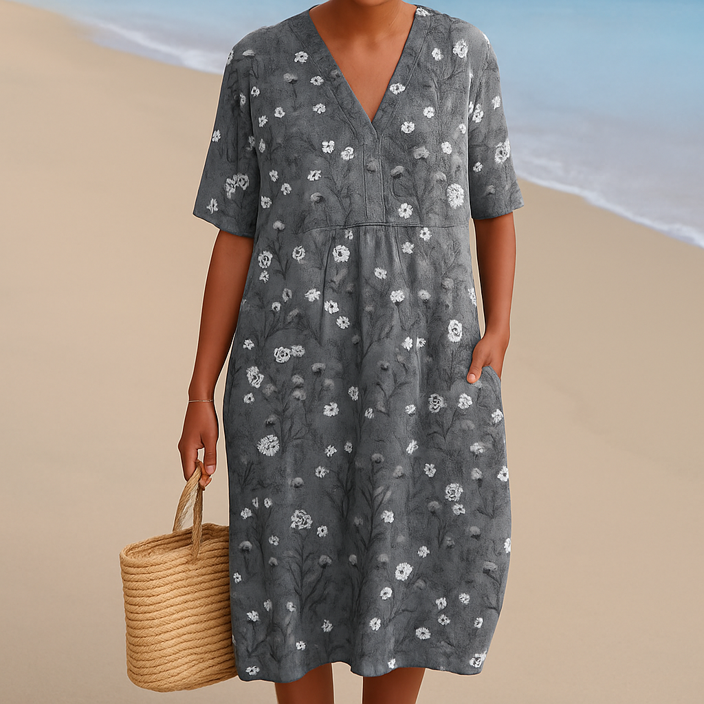 NOÉMIE | Abito grigio con fiori bianchi