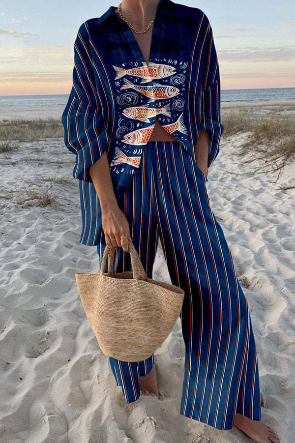 Zairine™ | Set biancheria con Koi blu stampa 