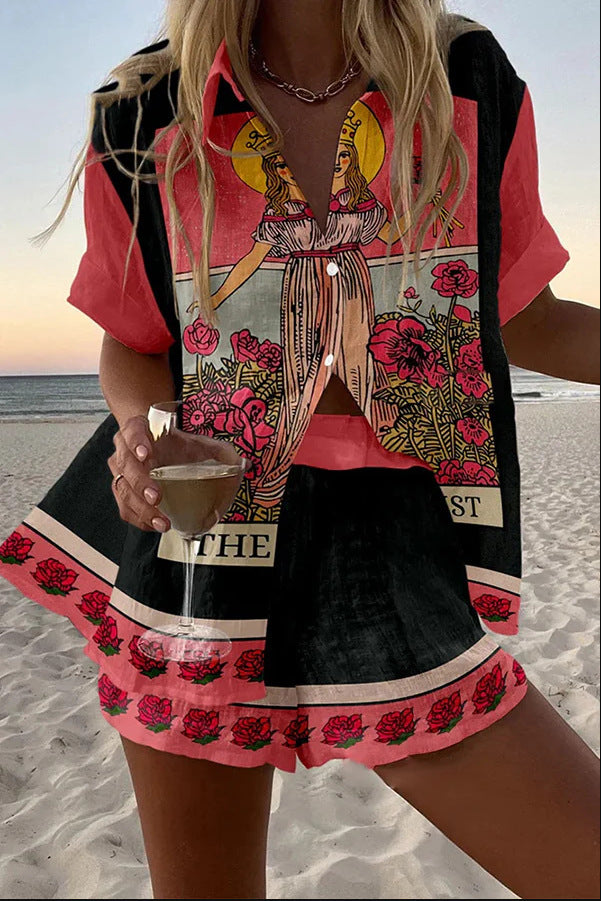 Yseline™ | Completo corto in lino vergine rosa 