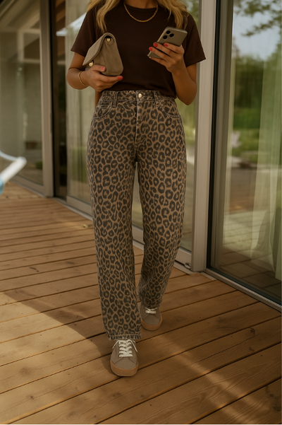 Nadine | Pantaloni artigianali con stampa leopardata