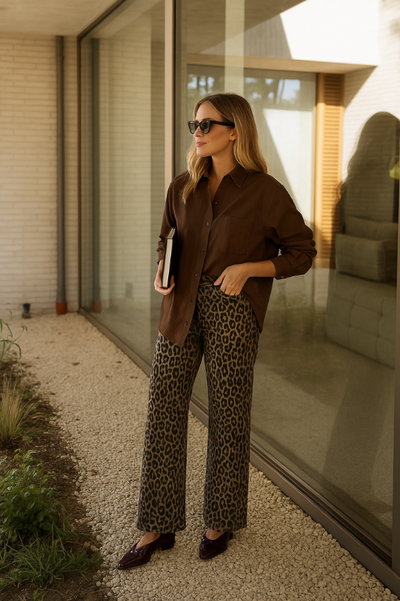 Nadine | Pantaloni artigianali con stampa leopardata