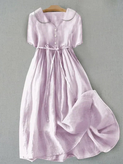 Isla - Elegante Vestito in Cotone e Lino a Manica Media